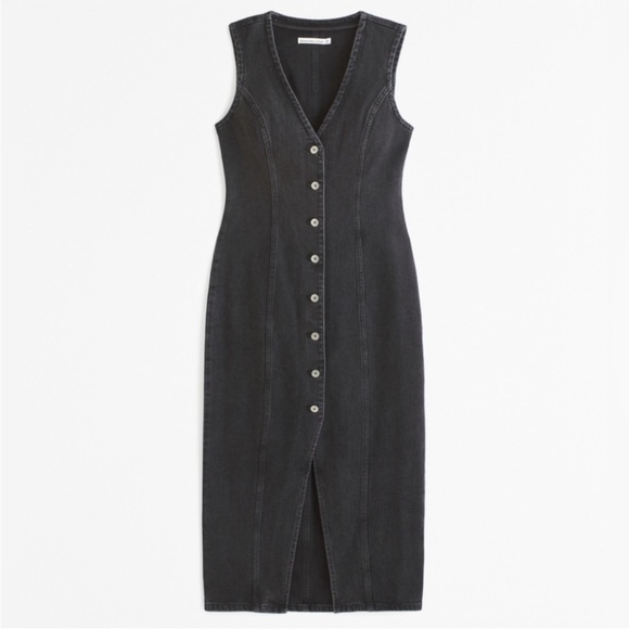 Abercrombie & Fitch Dresses & Skirts - Abercrombie & Fitch Black Denim Mara Vest Button-Front Midi Dress